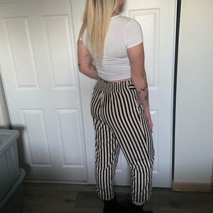 Black and white pinstripe pants